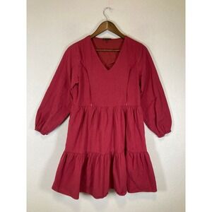 Nursing Friendly Nursing Queen Women Med Red Cotton Tiered Babydoll Mini Dress